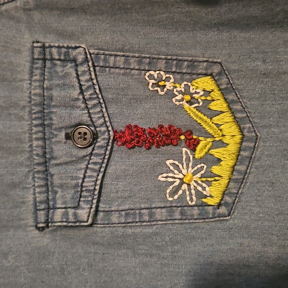 Hand Embroidered Blue Button Up - Picture 2 of 6